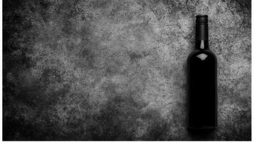 Dark Glass Bottle with Black Cap on a Textured Gray Stone Surface in Monochrome photo