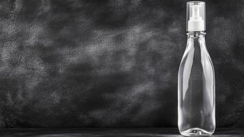 Clear Pump Bottle with a White Cap on a Dark Textured Background photo