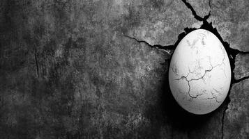 Cracked White Egg on a Weathered Gray Stone Surface photo