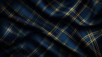 Flowing Blue Fabric with Yellow Plaid Pattern and Smooth Texture photo