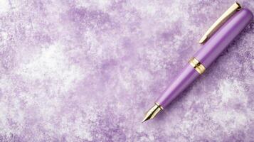 Elegant Purple Fountain Pen on a Soft Lavender Textured Surface photo