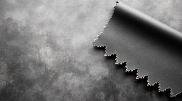 Torn Black Paper with Jagged Edges on a Rough Gray Textured Surface photo