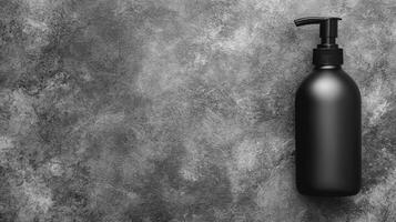 Black Pump Bottle on a Mottled Gray Textured Surface photo
