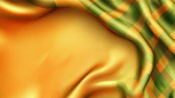 Flowing Orange and Green Checkered Fabric with Satin Texture photo