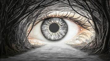 Large Eye with a Forest Path Reflected in the Iris photo