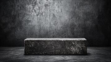 Solitary Rough Stone Block Against a Dark Textured Wall in Minimalist Scene photo