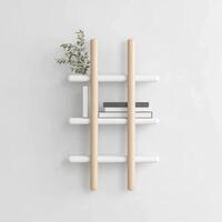 Minimalist Wall Shelf with Wooden Uprights and White Tiers photo