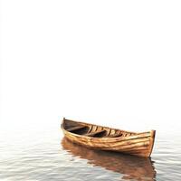 Empty Wooden Rowboat Drifting Calmly on Still Water Surface in Fog photo