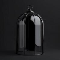 Elegant Black Metallic Birdcage Structure Isolated on Dark Background Scene photo