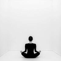 Rear View of Person Meditating in Lotus Pose in White Room photo
