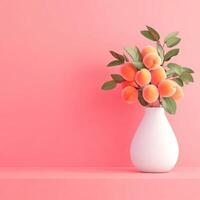 Minimalist Still Life Featuring Ripe Peaches in a White Vessel photo