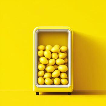 Bright Yellow Lemons Packed Tightly Inside a Wheeled Container photo