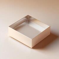 Open Square Beige Box Highlighting a Metallic Interior on Neutral Surface photo