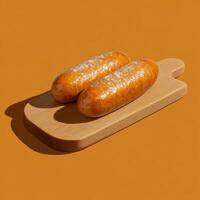 Two Uncooked Sausages Resting on a Wooden Cutting Board Simple Food Photo