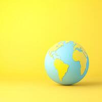 Minimalist textured Earth globe showing Americas on bright yellow surface photo