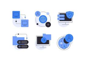 PC work and internet connection. High tech processes vector