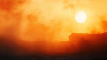 Digital Overlay Showing Population Displacement During Environmental Changes at Sunset photo