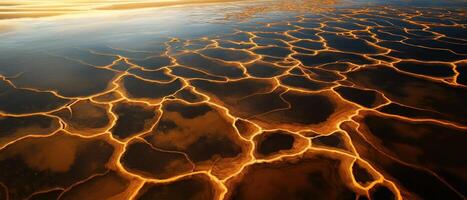 Vibrant Coastal Wetlands Scene with Golden Reflections and Unique Patterns photo