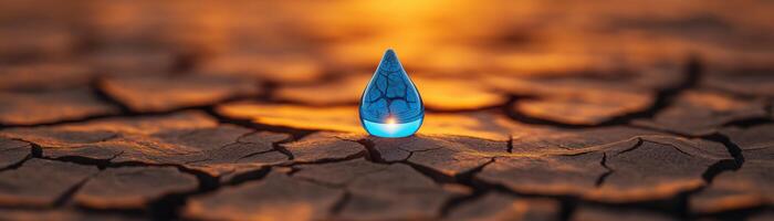 Minimalistic Abstract Concept of a Blue Droplet on Cracked Earth Surface photo