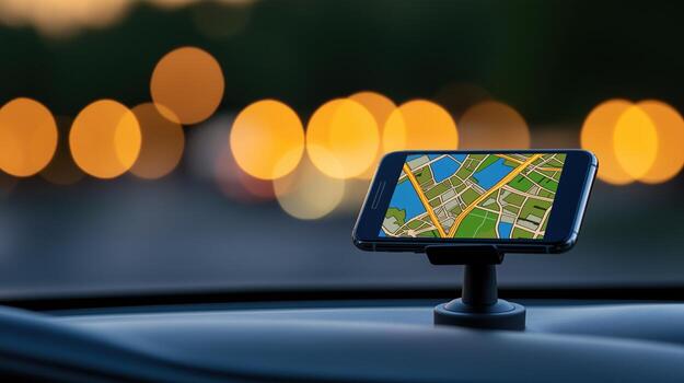 Close-Up Photography of Rideshare Driver's Phone Displaying Navigation in a Car at Night photo