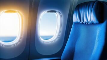 Close-up Photography of Woman Adjusting Her Airplane Seat with View of Window in Background photo