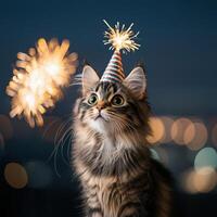 Cat Celebrating New Year's Eve in a Party Hat photo