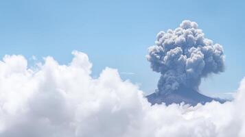 Volcanic Eruption with Ash and Smoke in Darkened Sky photo