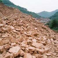 Massive Landslide Covers Village with Debris and Rocks photo