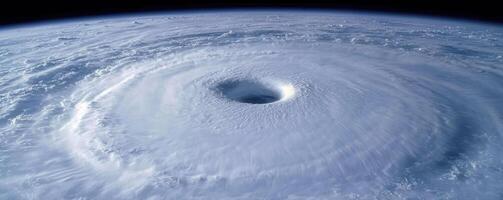 Aerial View of a Swirling Hurricane Eye from Above photo
