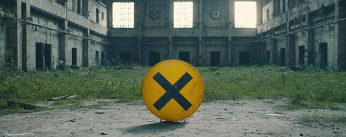 Abandoned Space with Nuclear Warning Sign photo