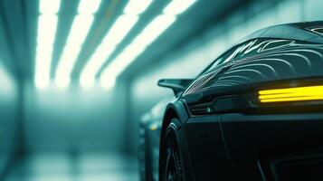 Advanced Robotic Arm Assembling Car in Futuristic Setting photo