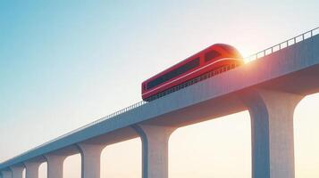 Modern High-Speed Train on a Bridge at Sunset photo