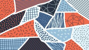 Colorful abstract pattern tiles background with hand drawn shapes and textures ideal for modern art design collage scrapbooking fabric prints and digital creative use vector