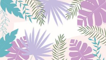 Elegant tropical background with pastel leaves in lavender and teal perfect for creative design projects, nature themes, and modern artistic layouts vector