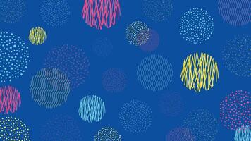Colorful abstract background featuring various hand drawn pattern circles on a deep blue backdrop perfect for artistic creative and modern digital design projects vector