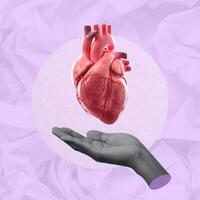 Heart Health and Wellness. A realistic heart is cradled in a hand, emphasizing the importance of cardiovascular health. photo
