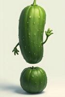 green gourd character with outstretched arms jumps over a smaller, round gourd photo