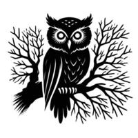 An owl sitting on a tree branch with branches vector