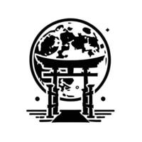 Japanese tori gate with moon and stars illustration vector