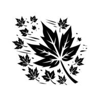 A black and white illustration of a maple leaf vector