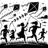 Children running with kites vector