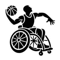A silhouette of a man in a wheelchair with a basketball vector