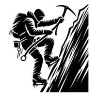 A silhouette of a man climbing on a mountain vector