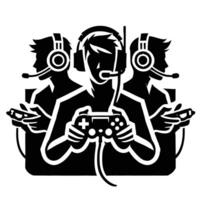 A black and white logo of three people playing games vector