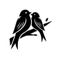 Two birds sitting on a branch with leaves vector