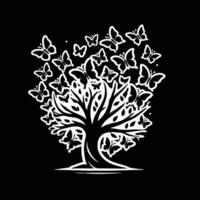 A tree with butterflies flying around it vector