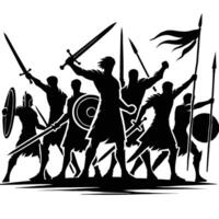 A group of people with swords and shields vector
