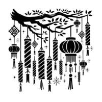 Chinese lanterns hanging from a tree vector