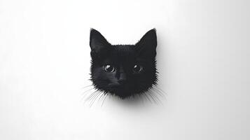 A black cat is shown in a white background photo