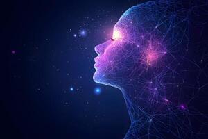 Abstract Female Face Profile Digital Art Network Connection Technology Futuristic AI Glow Cosmic photo